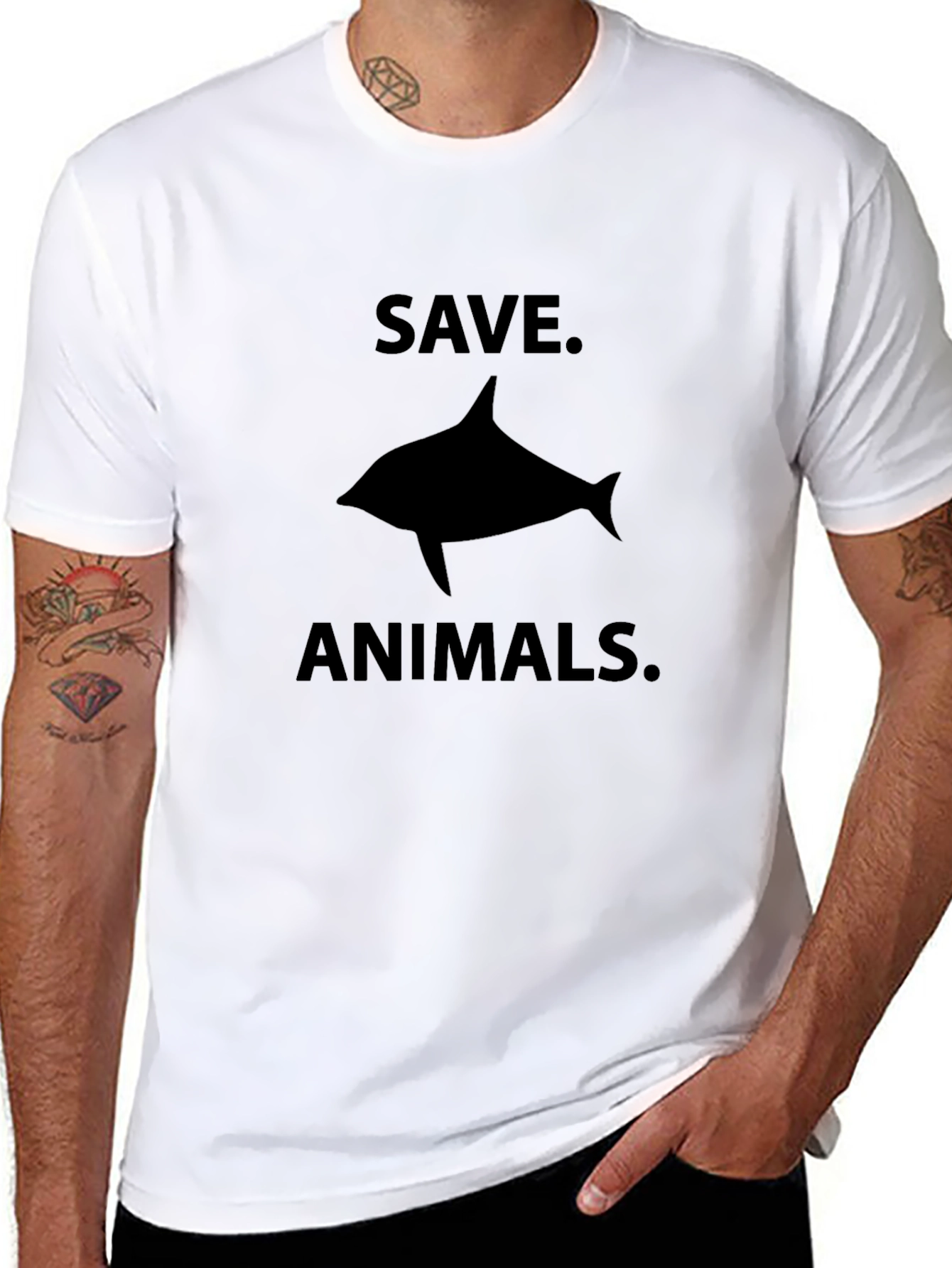 Save Animals T-Shirt - Black Dolphin Graphic