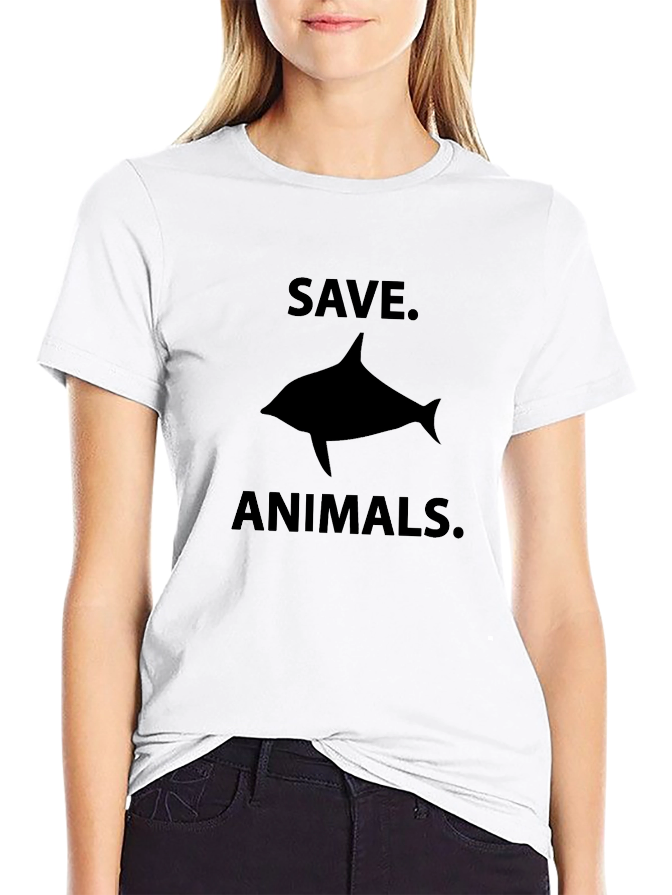 Save Animals T-Shirt - Black Dolphin Graphic
