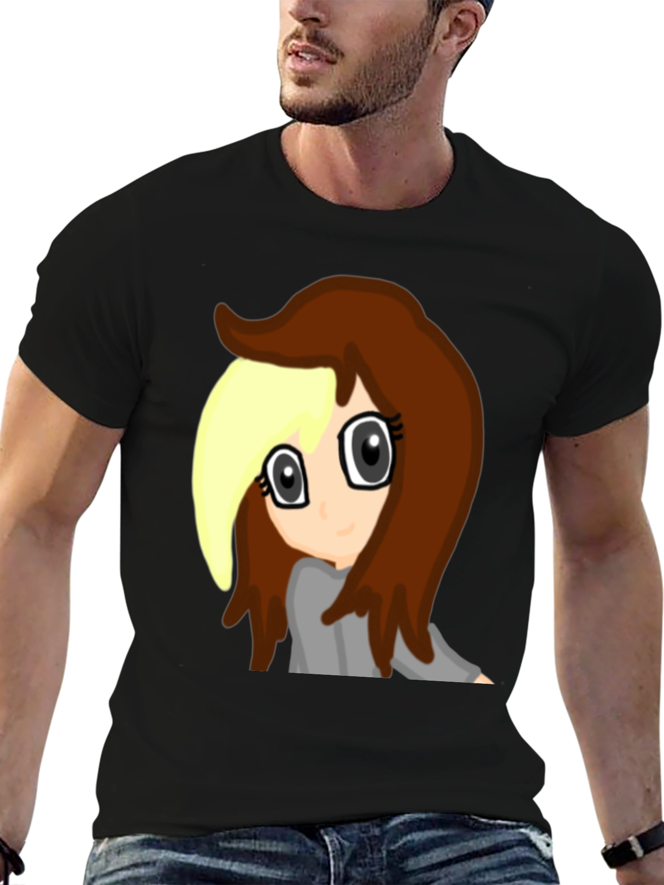 Anime Girl Graphic Tee - Black Cotton Comfort