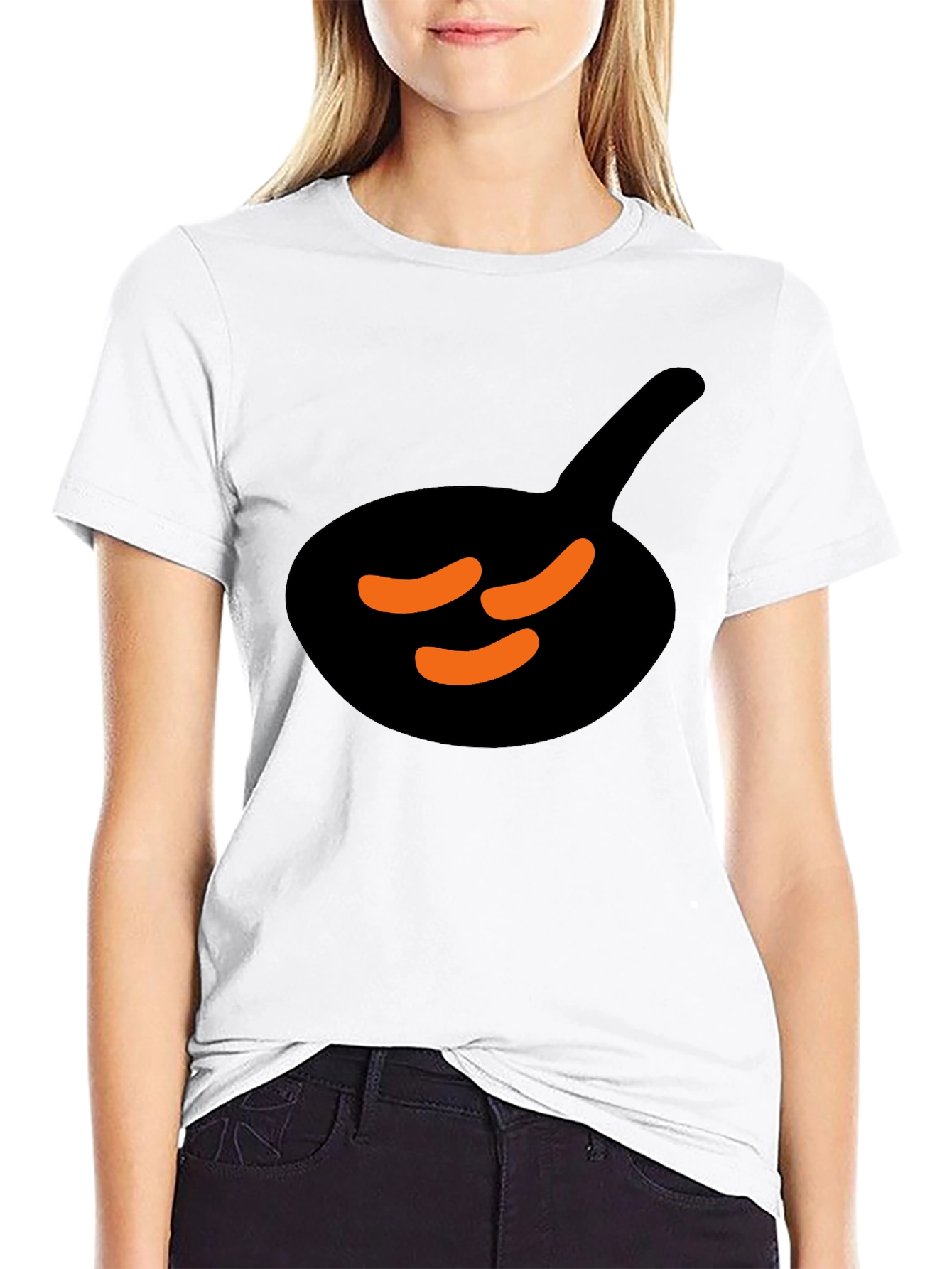 Black T-Shirt with Sausage & Pan Graphic
