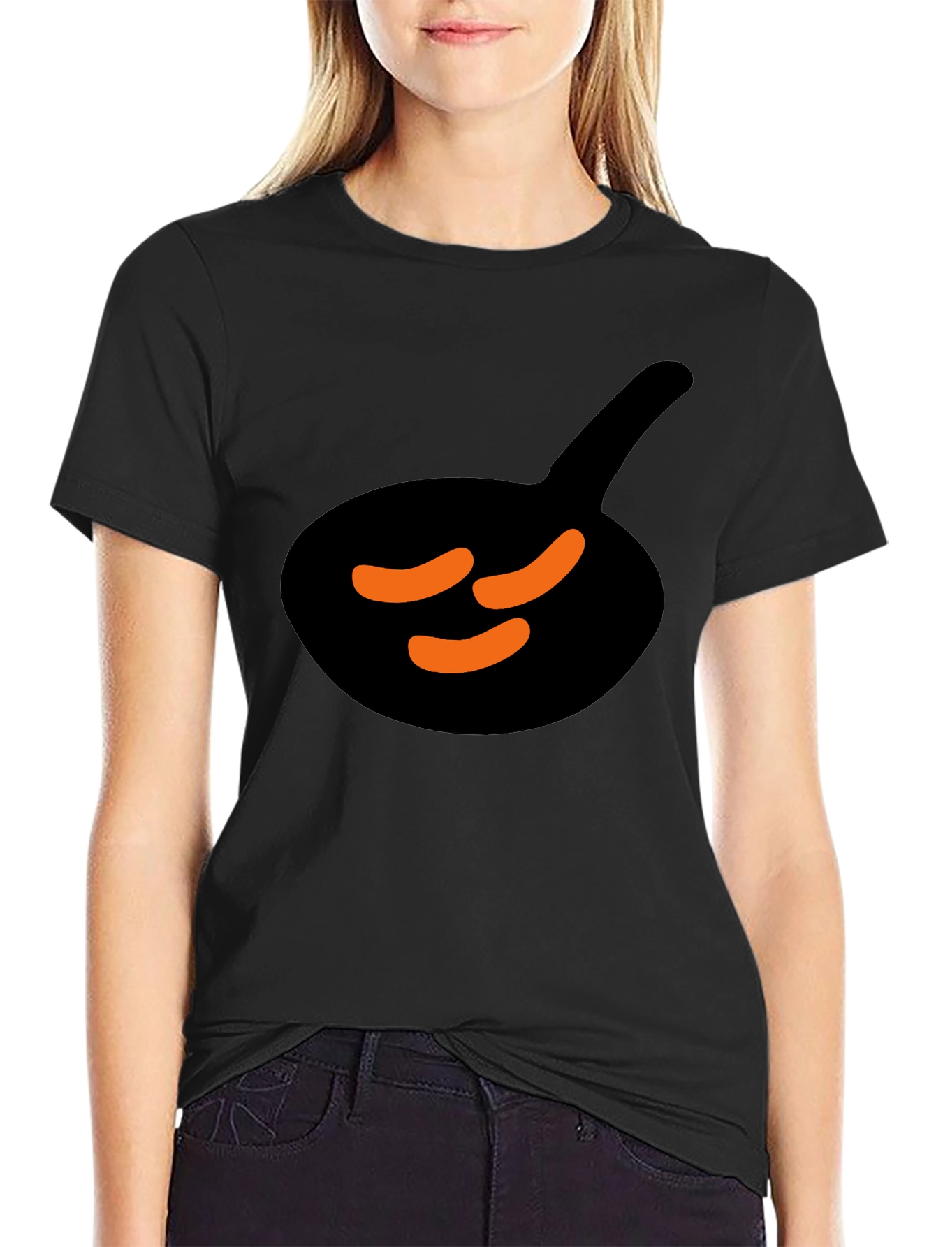 Black T-Shirt with Sausage & Pan Graphic