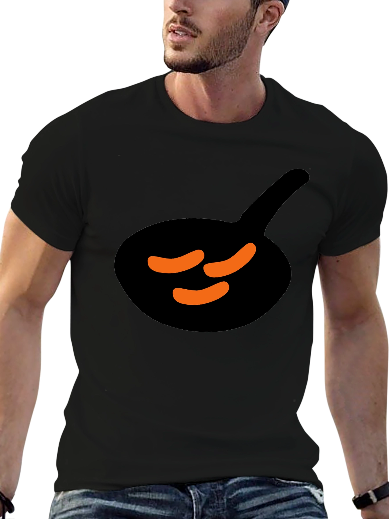 Black T-Shirt with Sausage & Pan Graphic