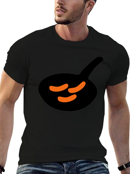 Black T-Shirt with Sausage & Pan Graphic