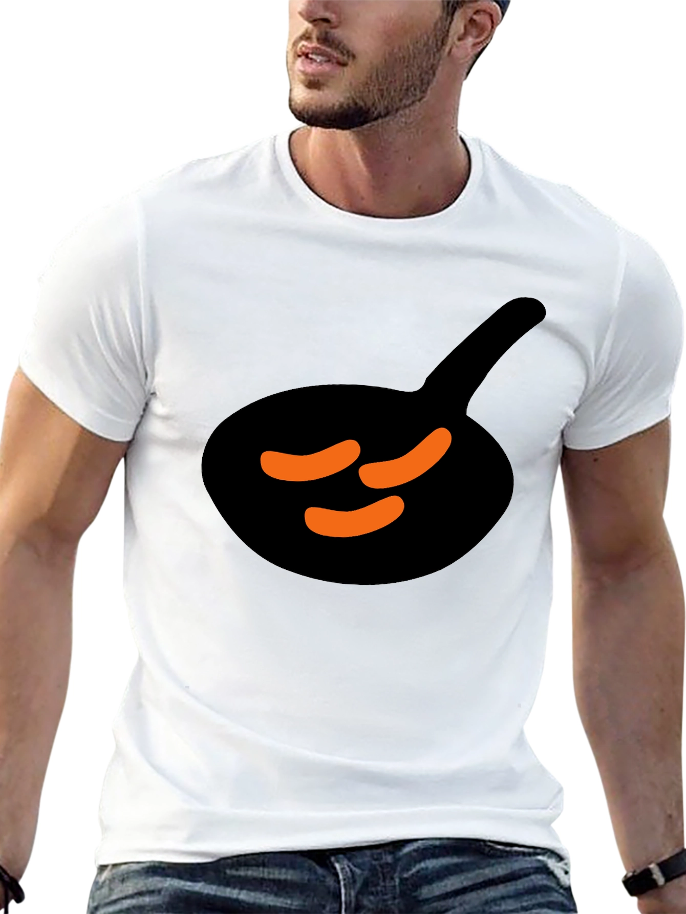 Black T-Shirt with Sausage & Pan Graphic