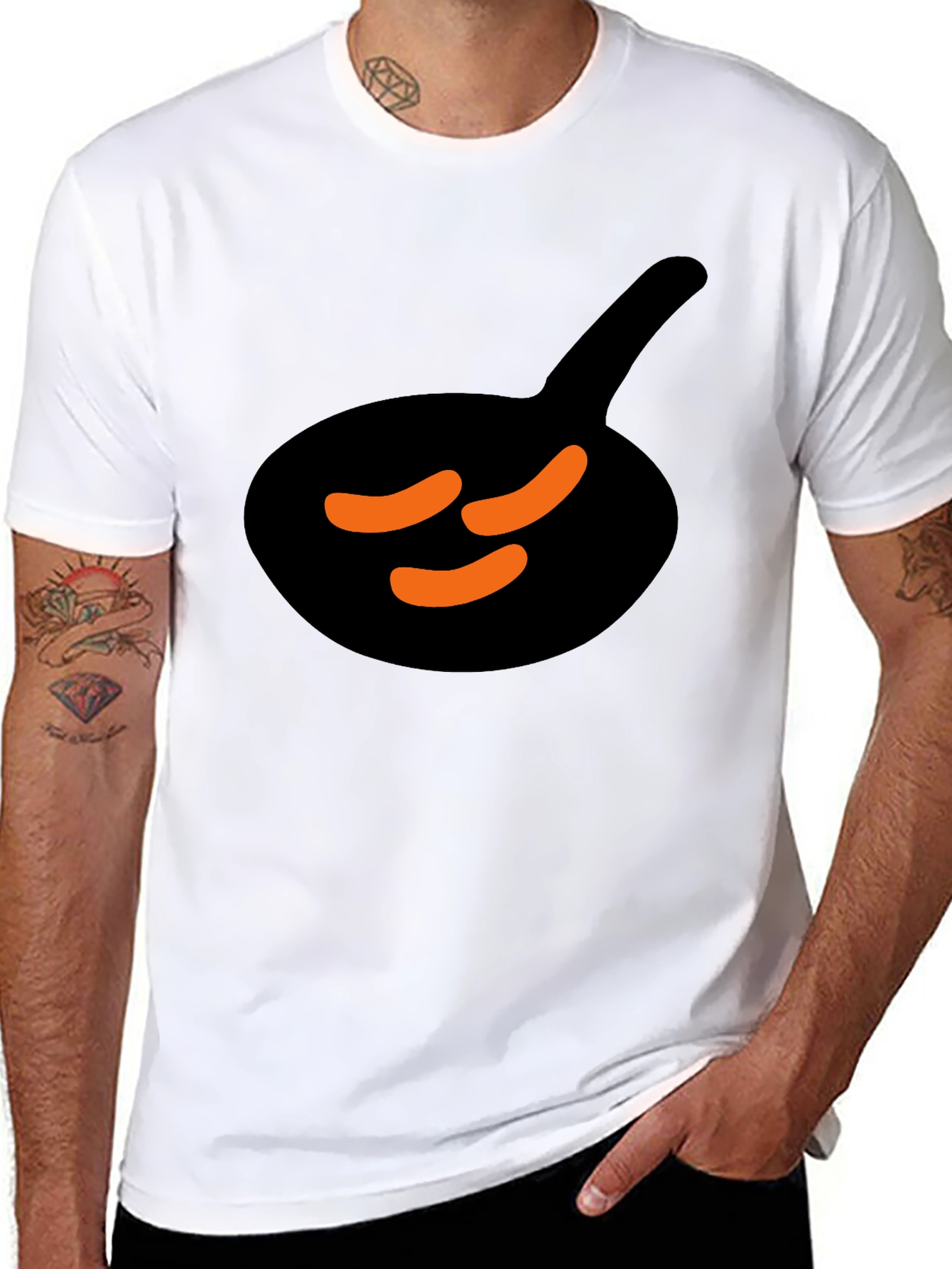 Black T-Shirt with Sausage & Pan Graphic
