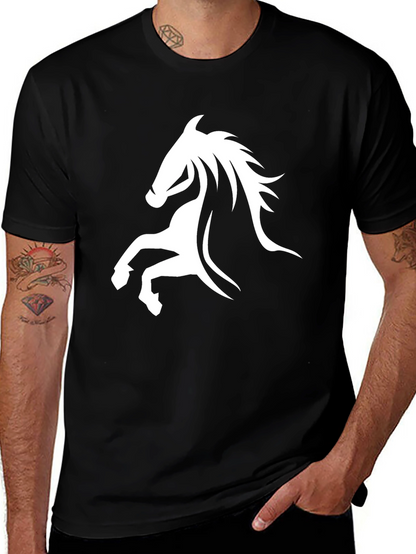 Black Tee with White Horse Graphic