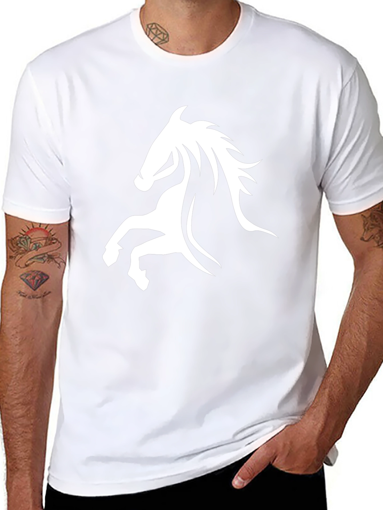 Black Tee with White Horse Graphic