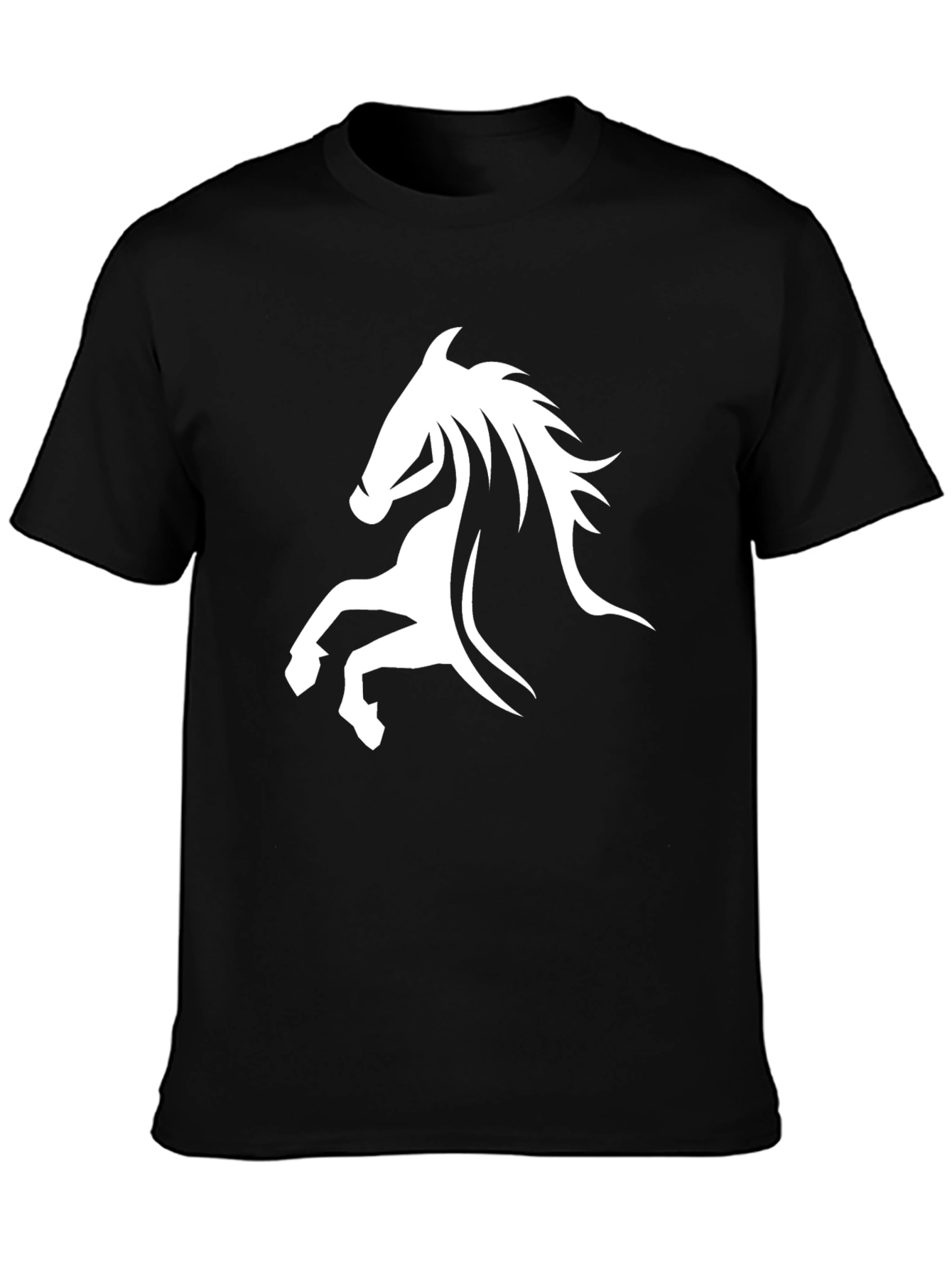 Black Tee with White Horse Graphic