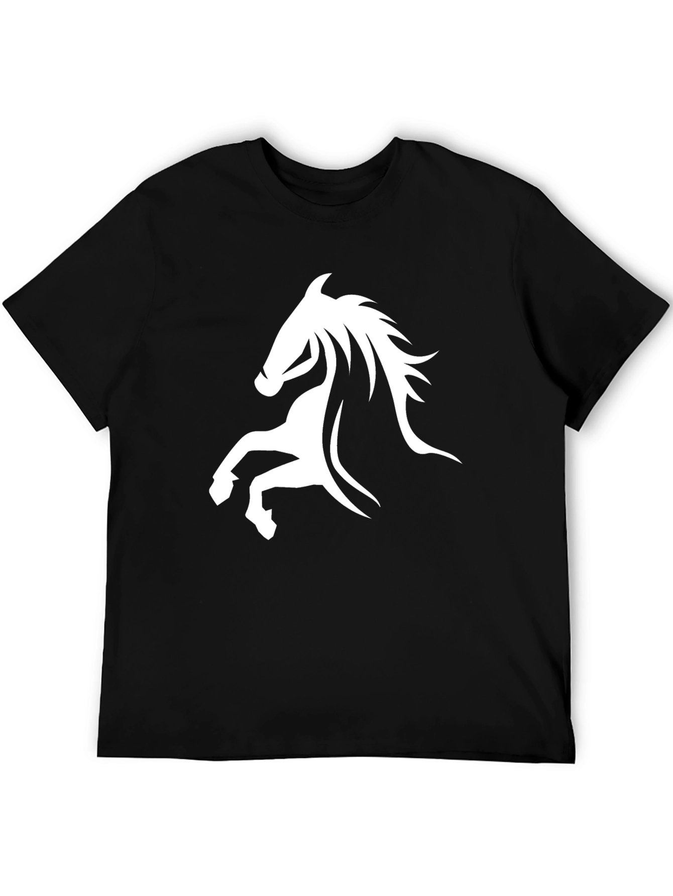 Black Tee with White Horse Graphic