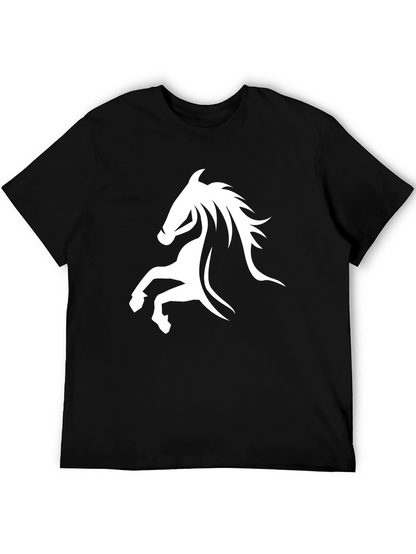 Black Tee with White Horse Graphic