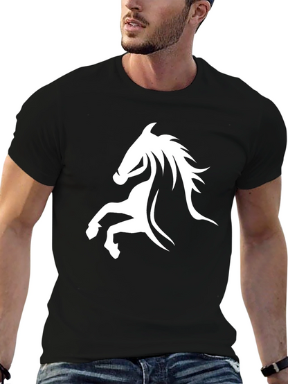 Black Tee with White Horse Graphic