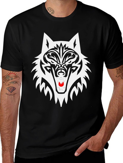Black Wolf Graphic Tee - Tribal Style