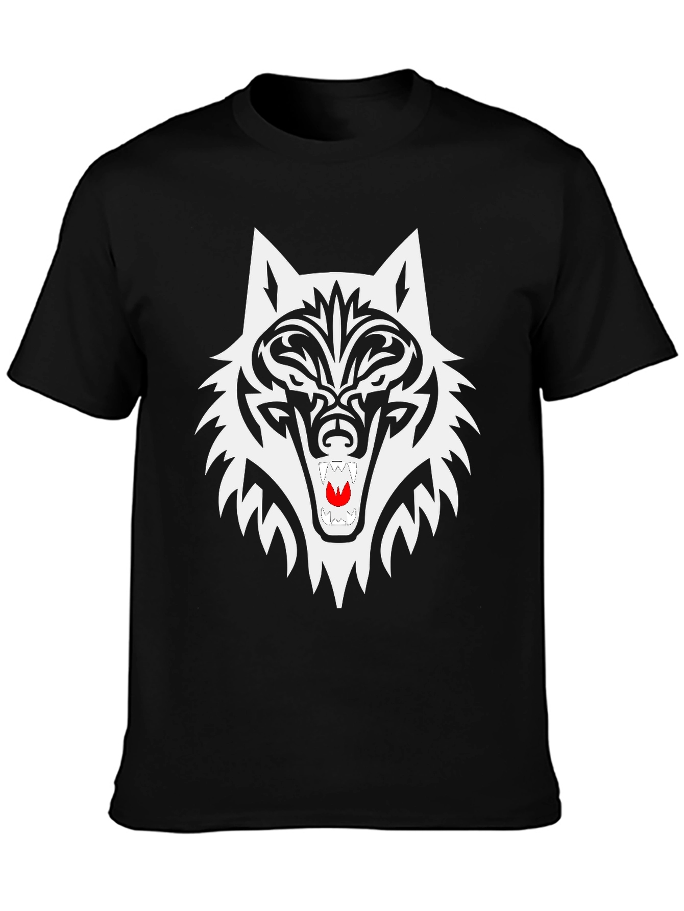 Black Wolf Graphic Tee - Tribal Style