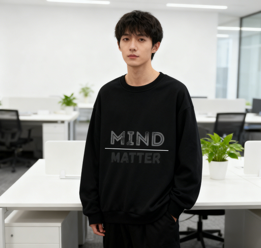 Mind Over Matter" Minimalist Graphic Black Sweatshirt