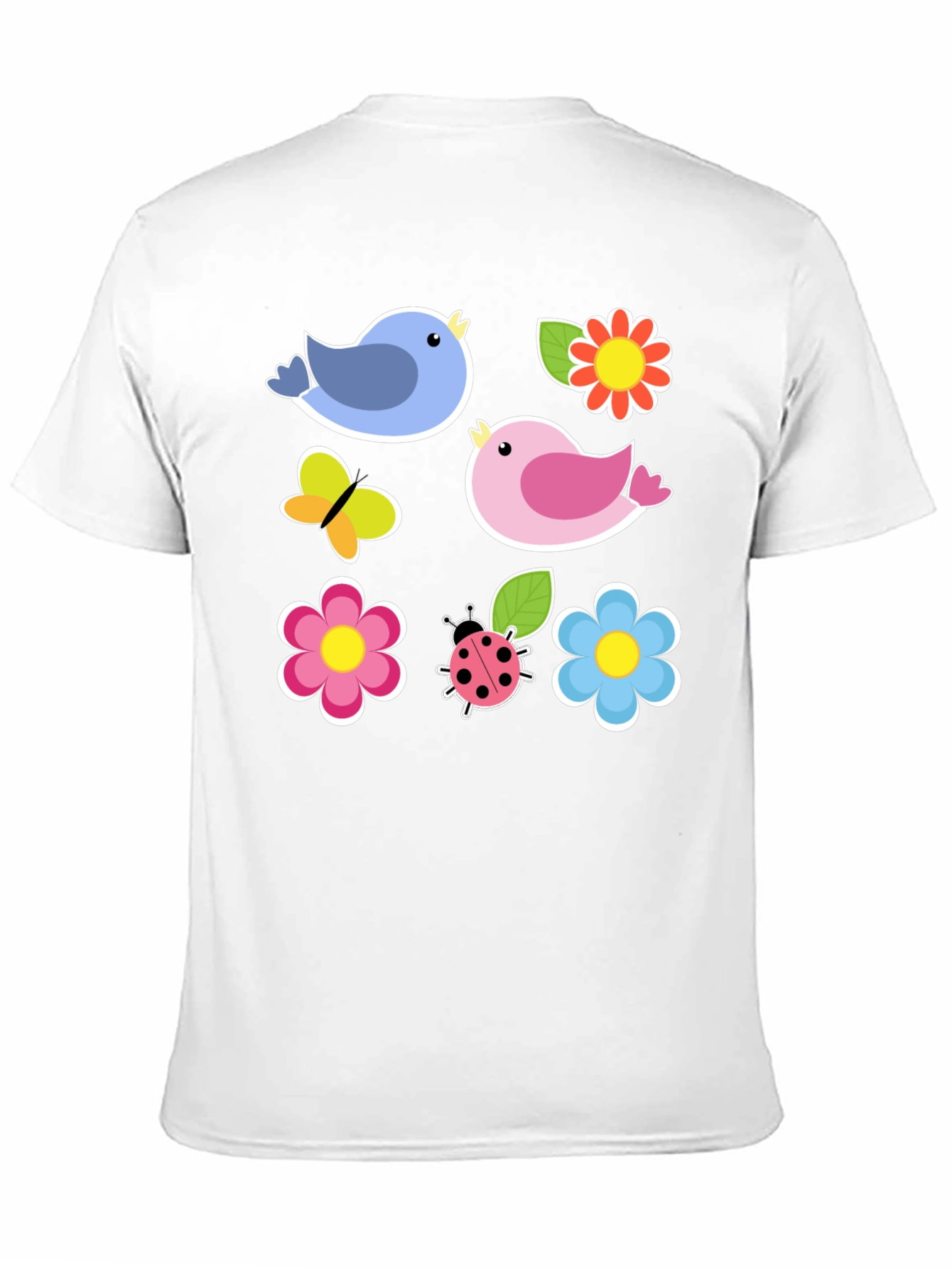Cute Spring Bird & Floral Graphic Black T-Shirt