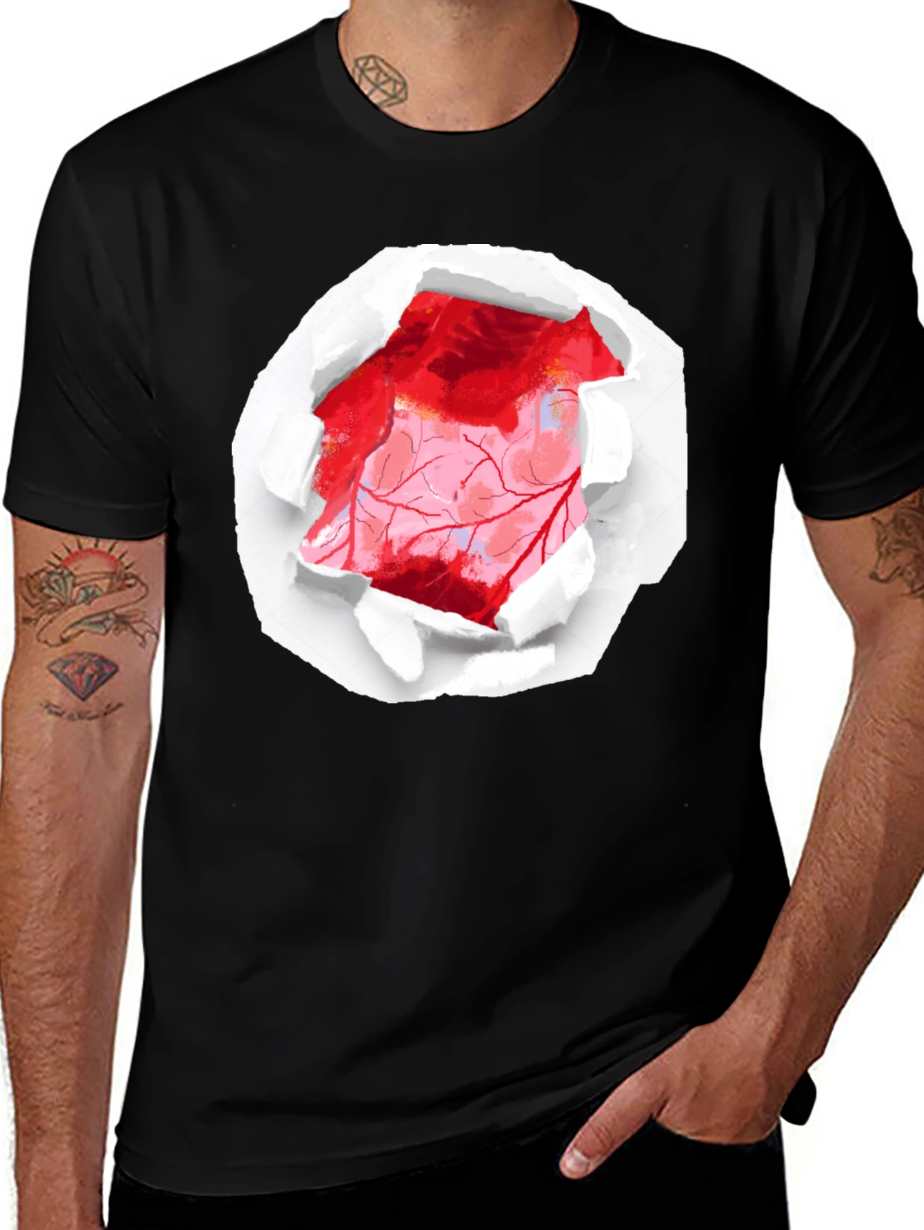 Ripped Heart Graphic Black T-Shirt