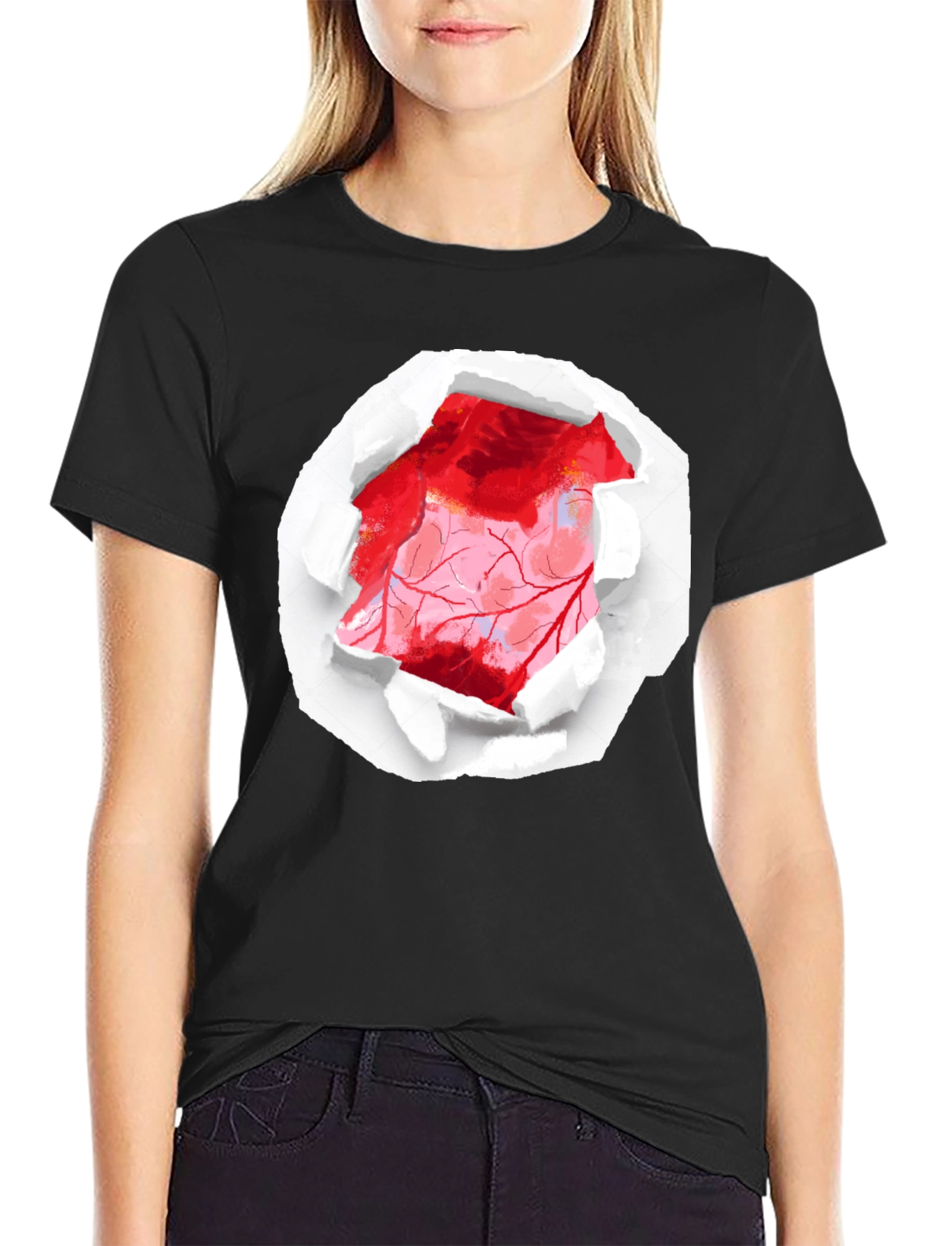 Ripped Heart Graphic Black T-Shirt