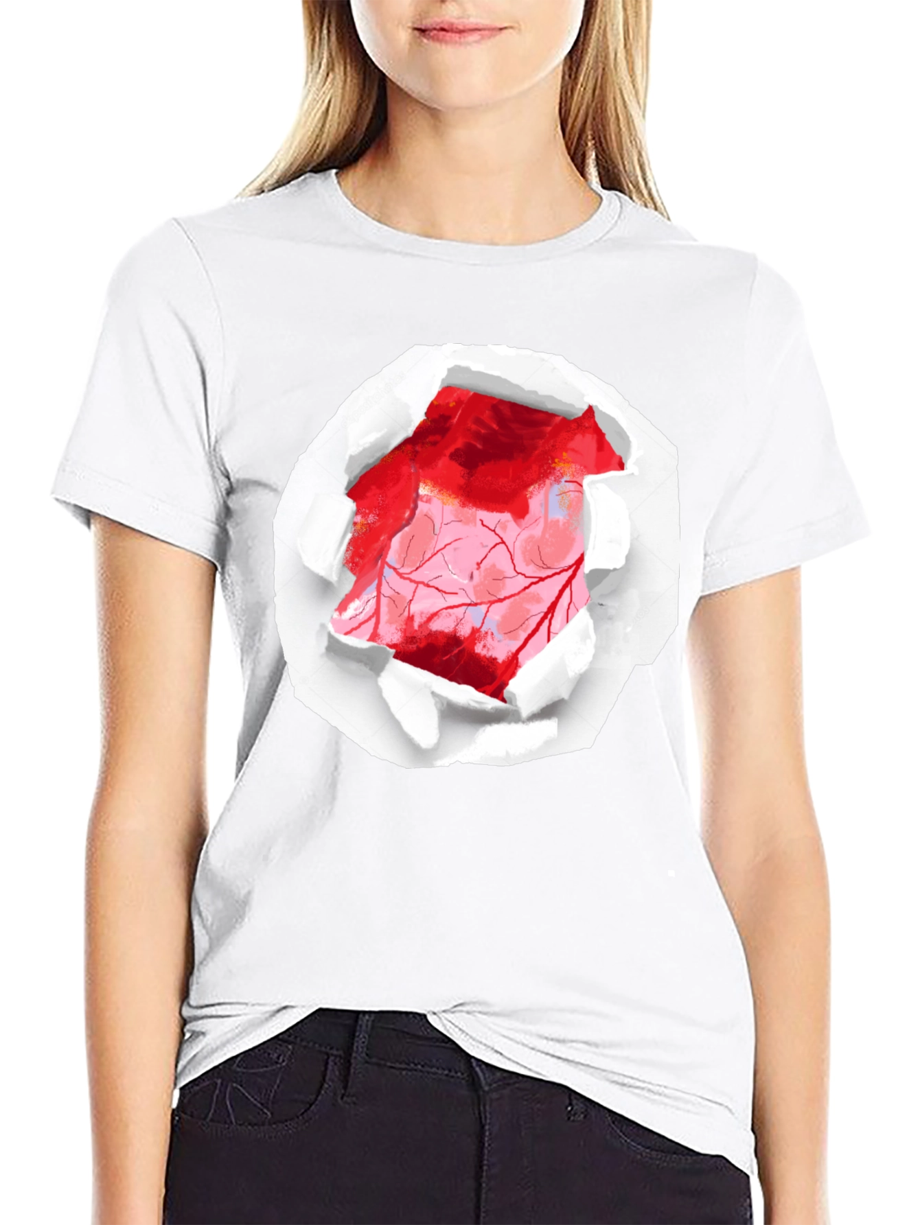 Ripped Heart Graphic Black T-Shirt