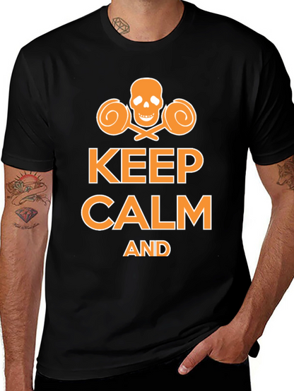 Keep Calm Funny Skull Lollipop Graphic T-Shirt
