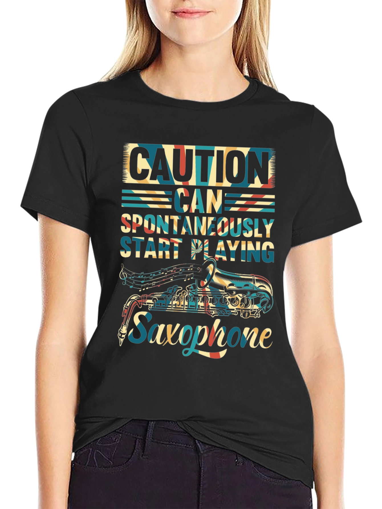 Caution Saxophone T-Shirt - Musician Gift