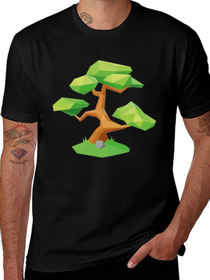 Geometric Bonsai Tree Graphic Tee - Stylish Black T-Shirt
