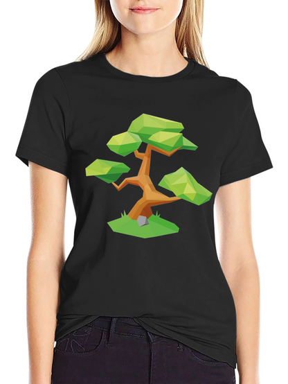 Geometric Bonsai Tree Graphic Tee - Stylish Black T-Shirt