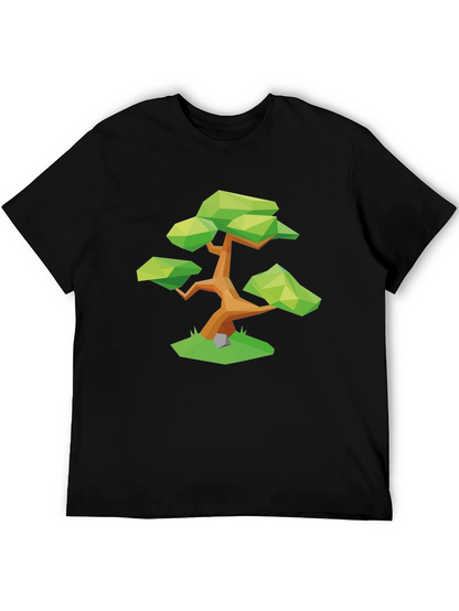 Geometric Bonsai Tree Graphic Tee - Stylish Black T-Shirt