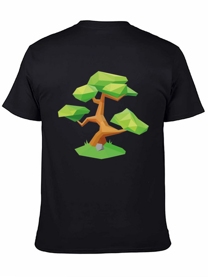 Geometric Bonsai Tree Graphic Tee - Stylish Black T-Shirt