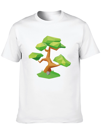 Geometric Bonsai Tree Graphic Tee - Stylish Black T-Shirt