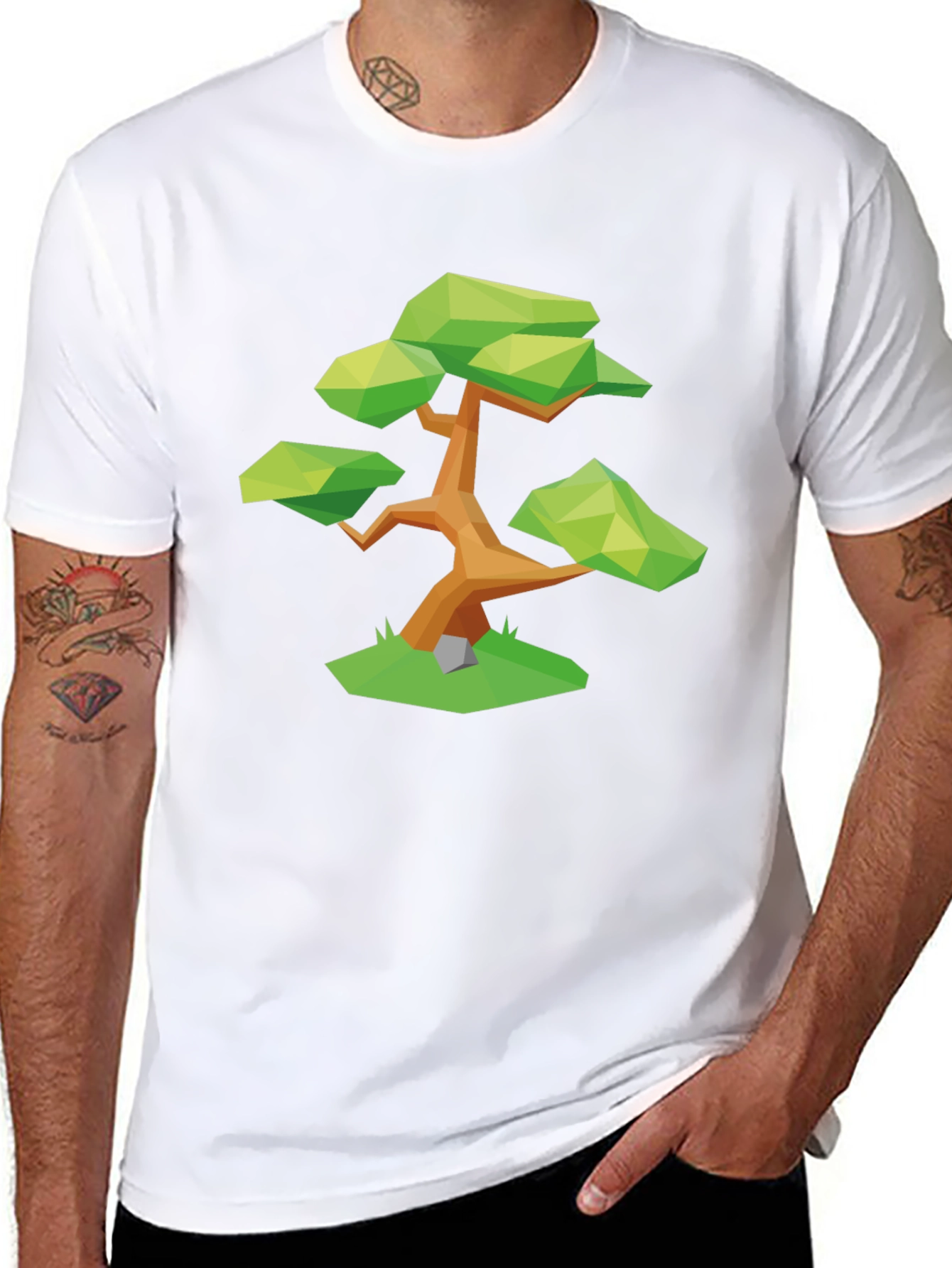 Geometric Bonsai Tree Graphic Tee - Stylish Black T-Shirt