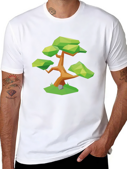 Geometric Bonsai Tree Graphic Tee - Stylish Black T-Shirt