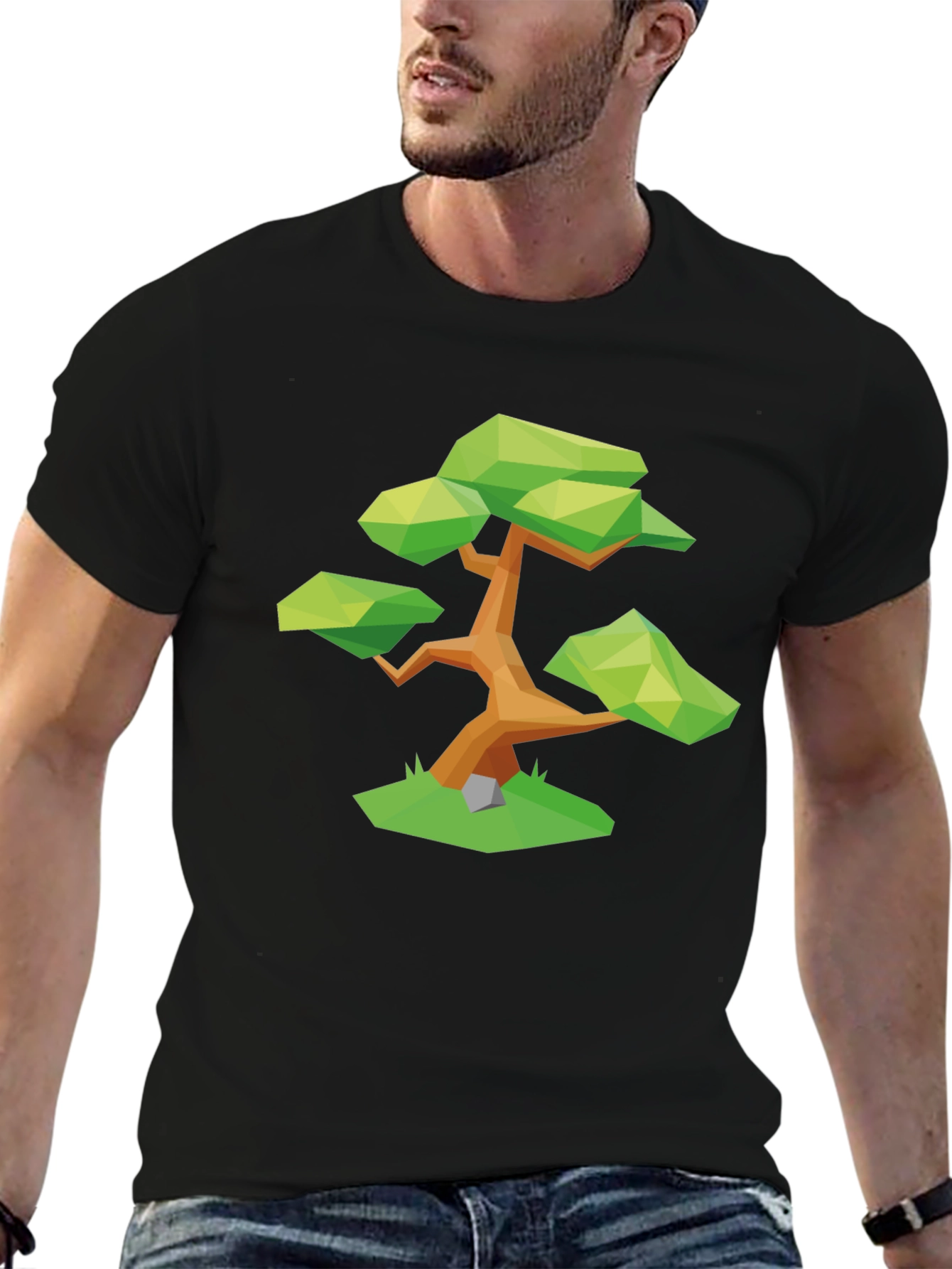 Geometric Bonsai Tree Graphic Tee - Stylish Black T-Shirt