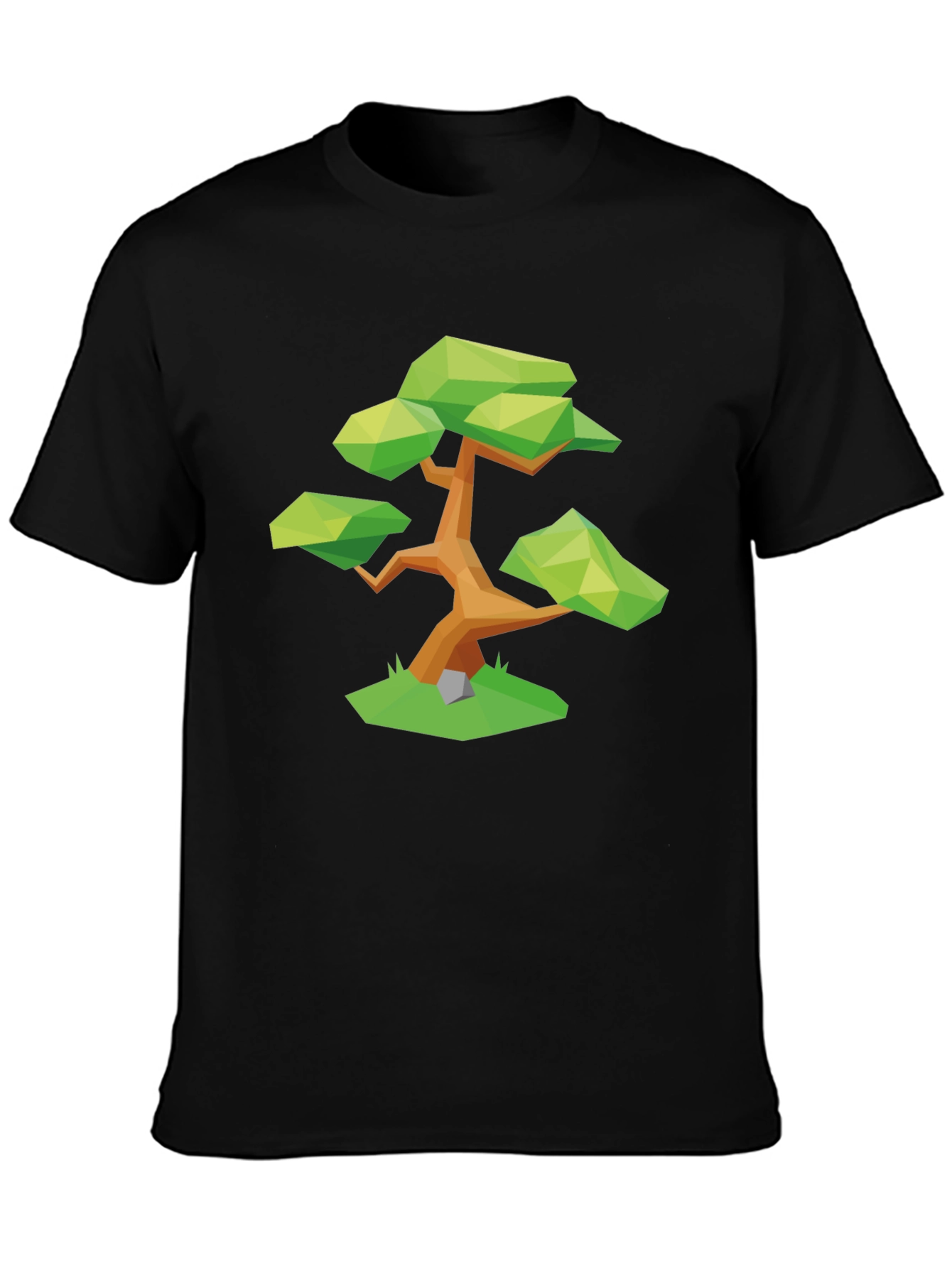 Geometric Bonsai Tree Graphic Tee - Stylish Black T-Shirt