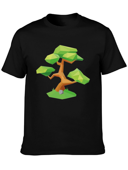 Geometric Bonsai Tree Graphic Tee - Stylish Black T-Shirt