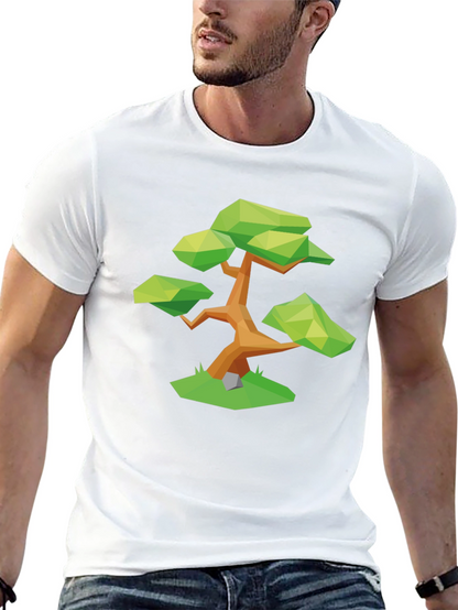 Geometric Bonsai Tree Graphic Tee - Stylish Black T-Shirt