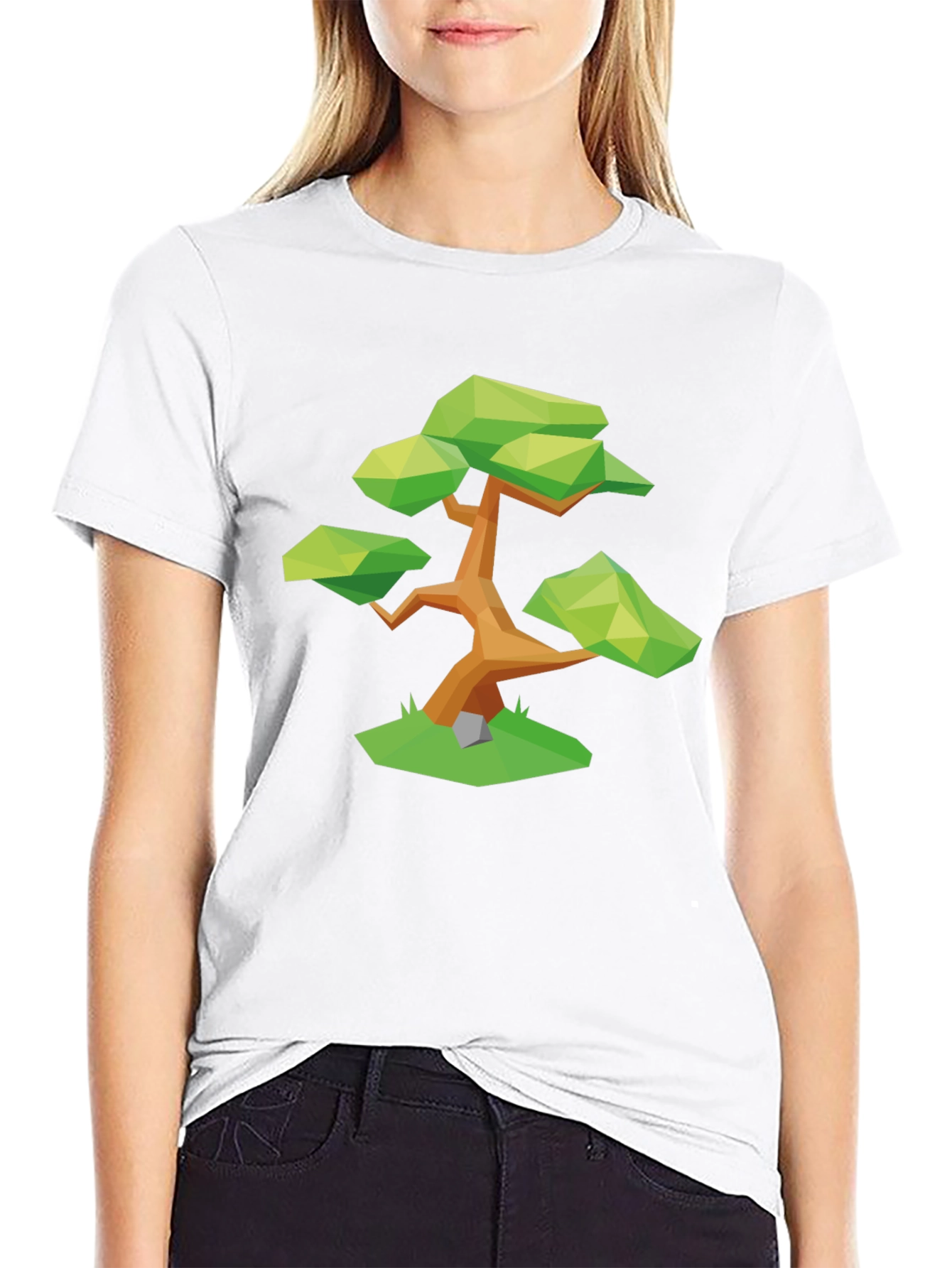 Geometric Bonsai Tree Graphic Tee - Stylish Black T-Shirt