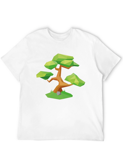 Geometric Bonsai Tree Graphic Tee - Stylish Black T-Shirt