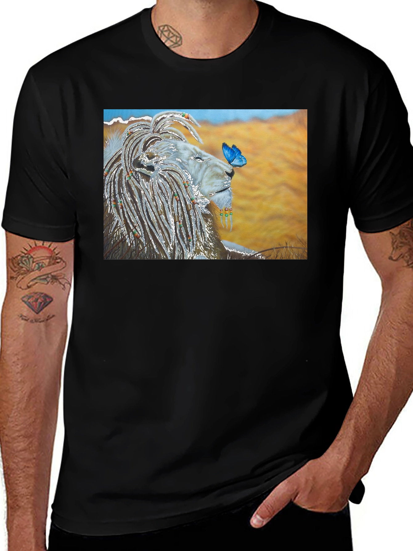 Lion and Butterfly Graphic T-Shirt