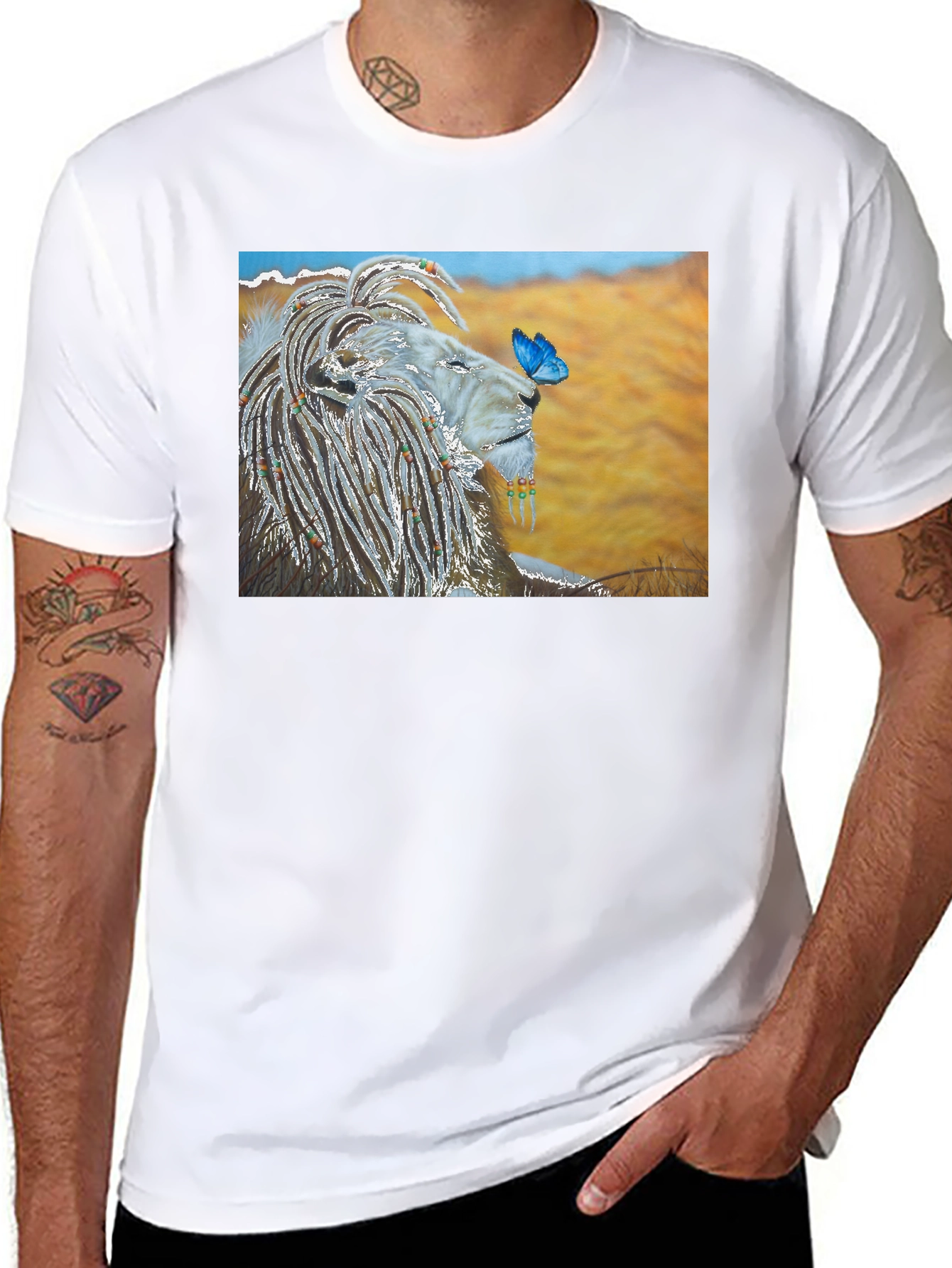 Lion and Butterfly Graphic T-Shirt