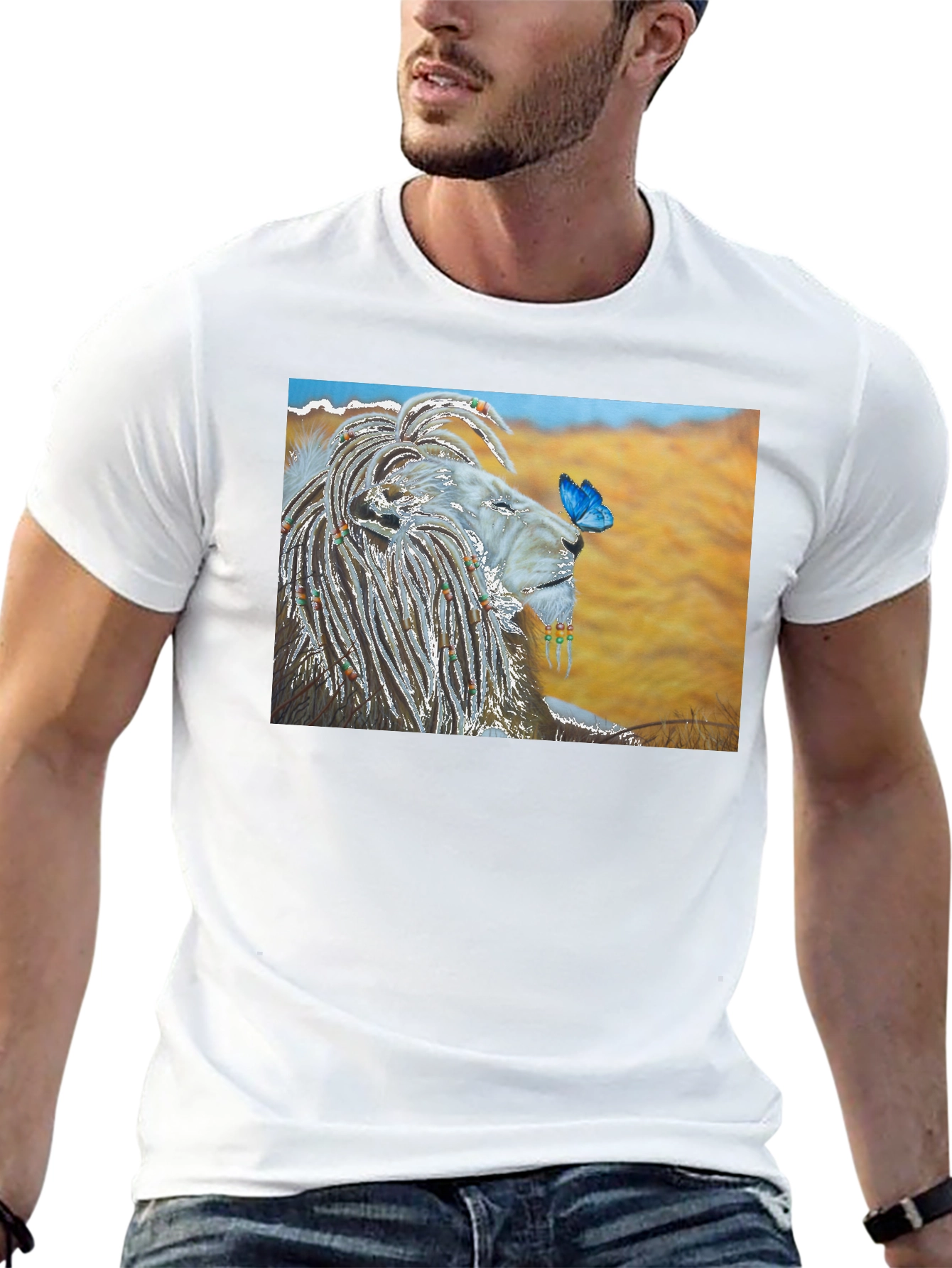 Lion and Butterfly Graphic T-Shirt