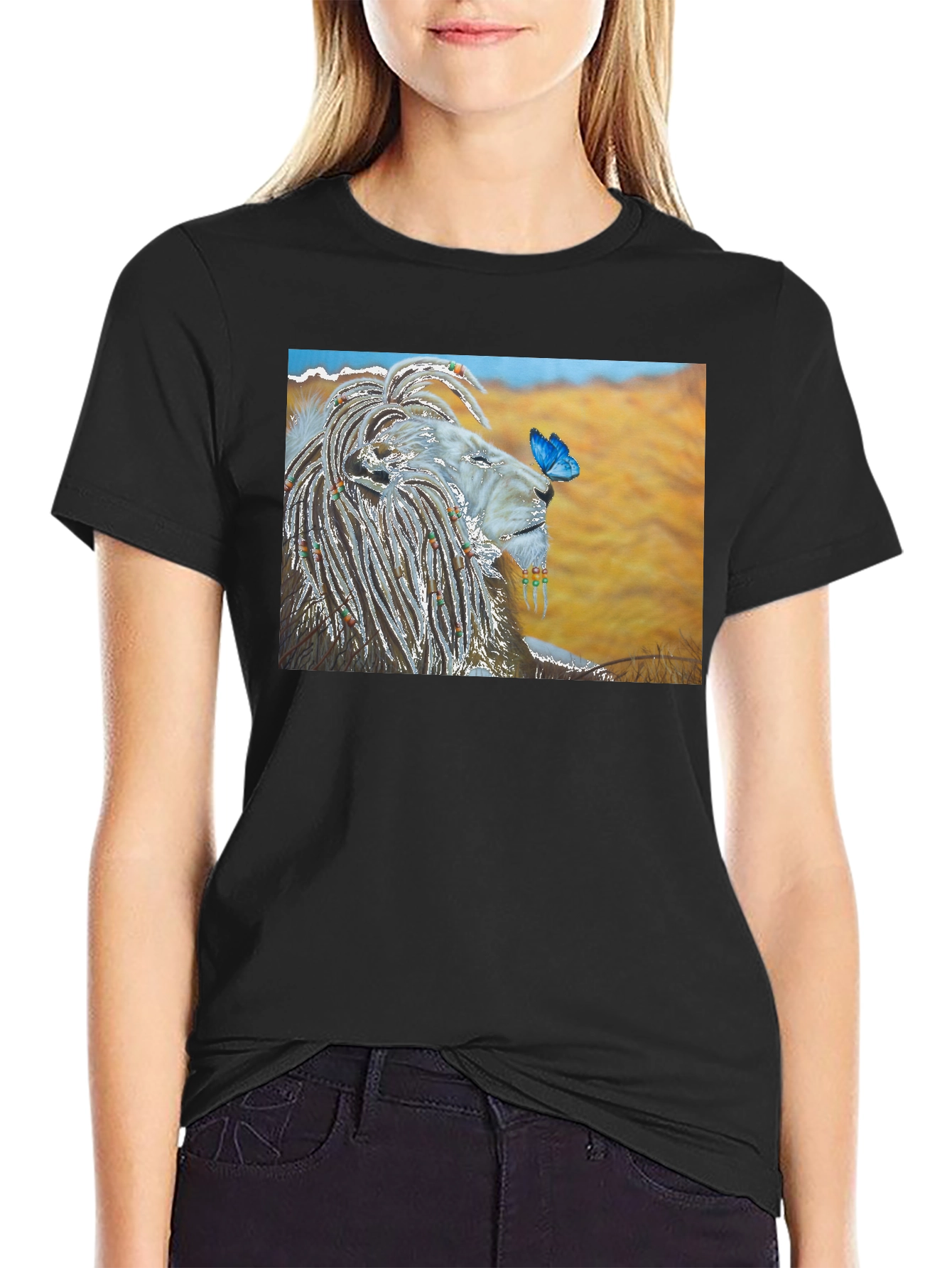 Lion and Butterfly Graphic T-Shirt