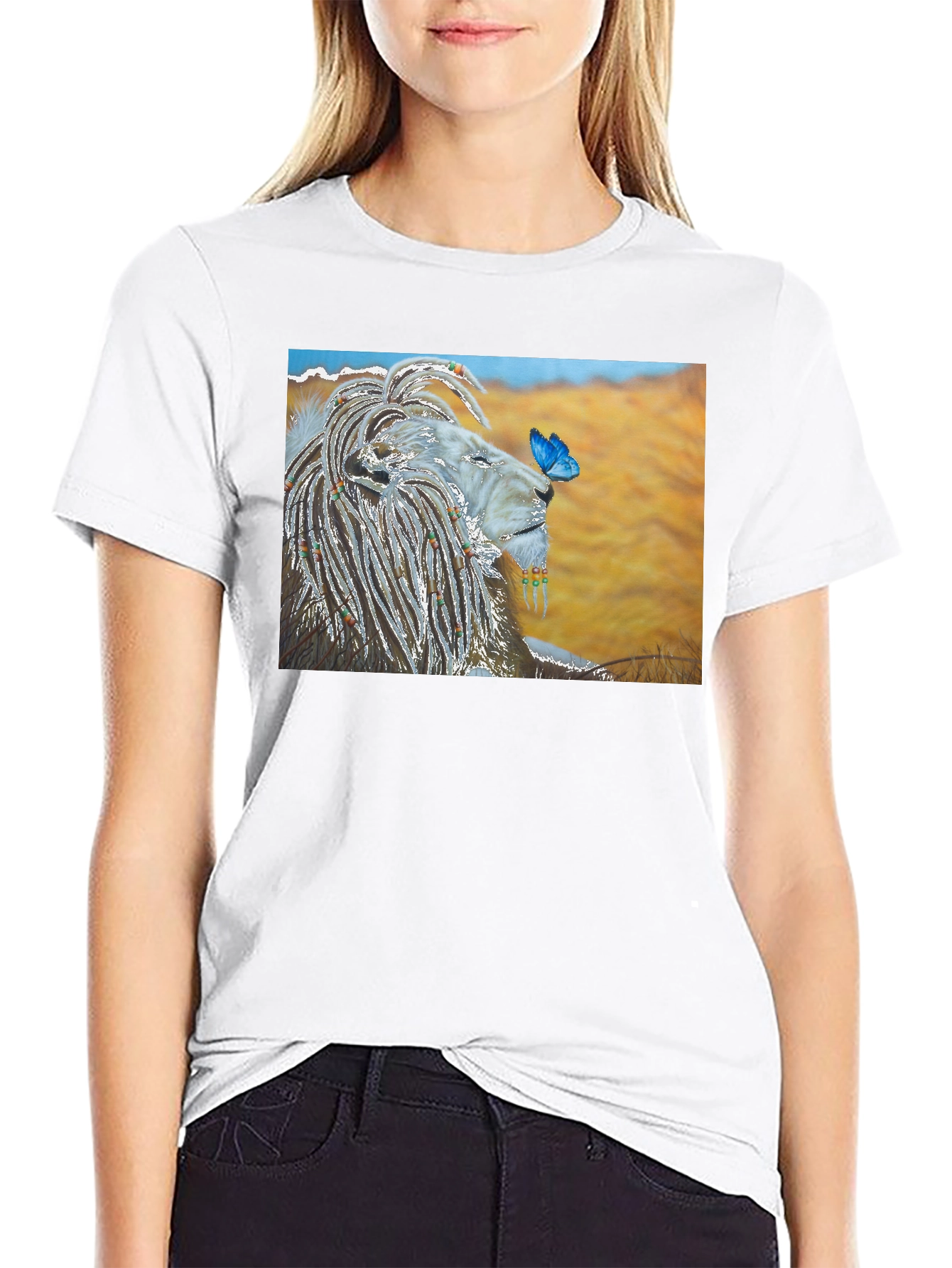 Lion and Butterfly Graphic T-Shirt