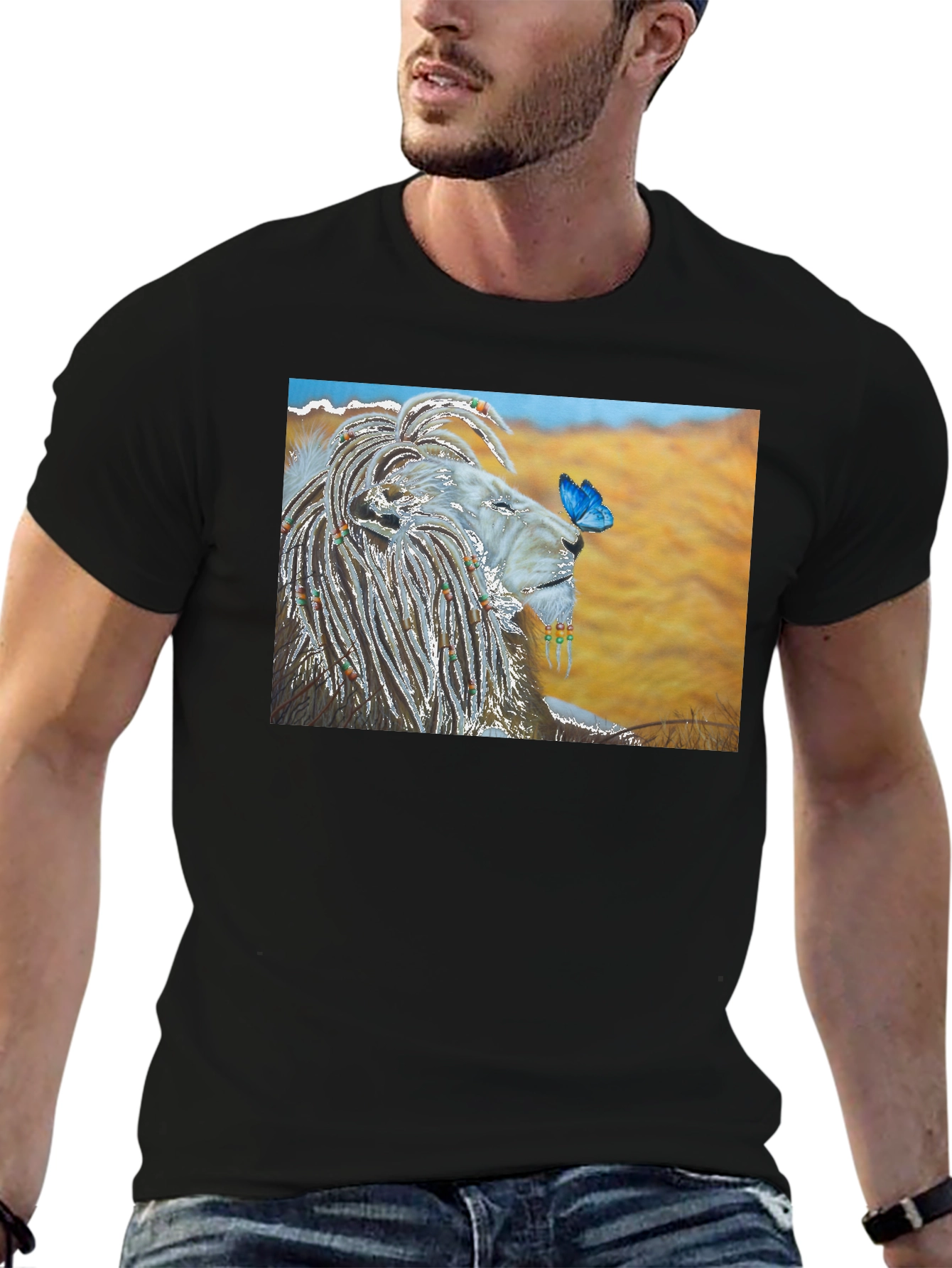 Lion and Butterfly Graphic T-Shirt