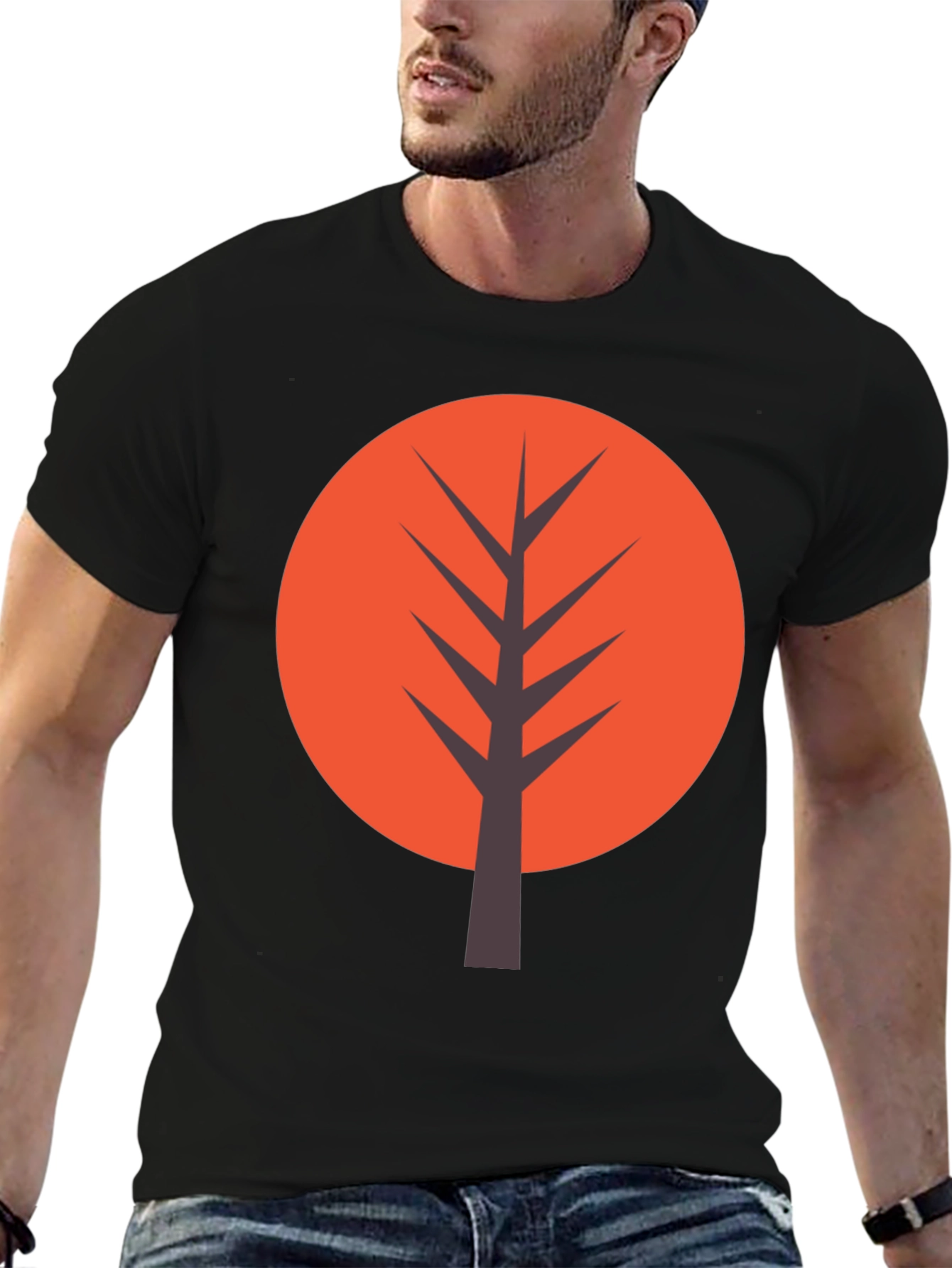 Modern Tree Graphic Tee - Casual Black T-Shirt
