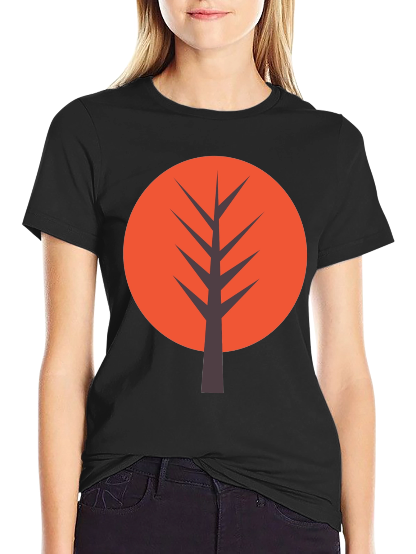Modern Tree Graphic Tee - Casual Black T-Shirt