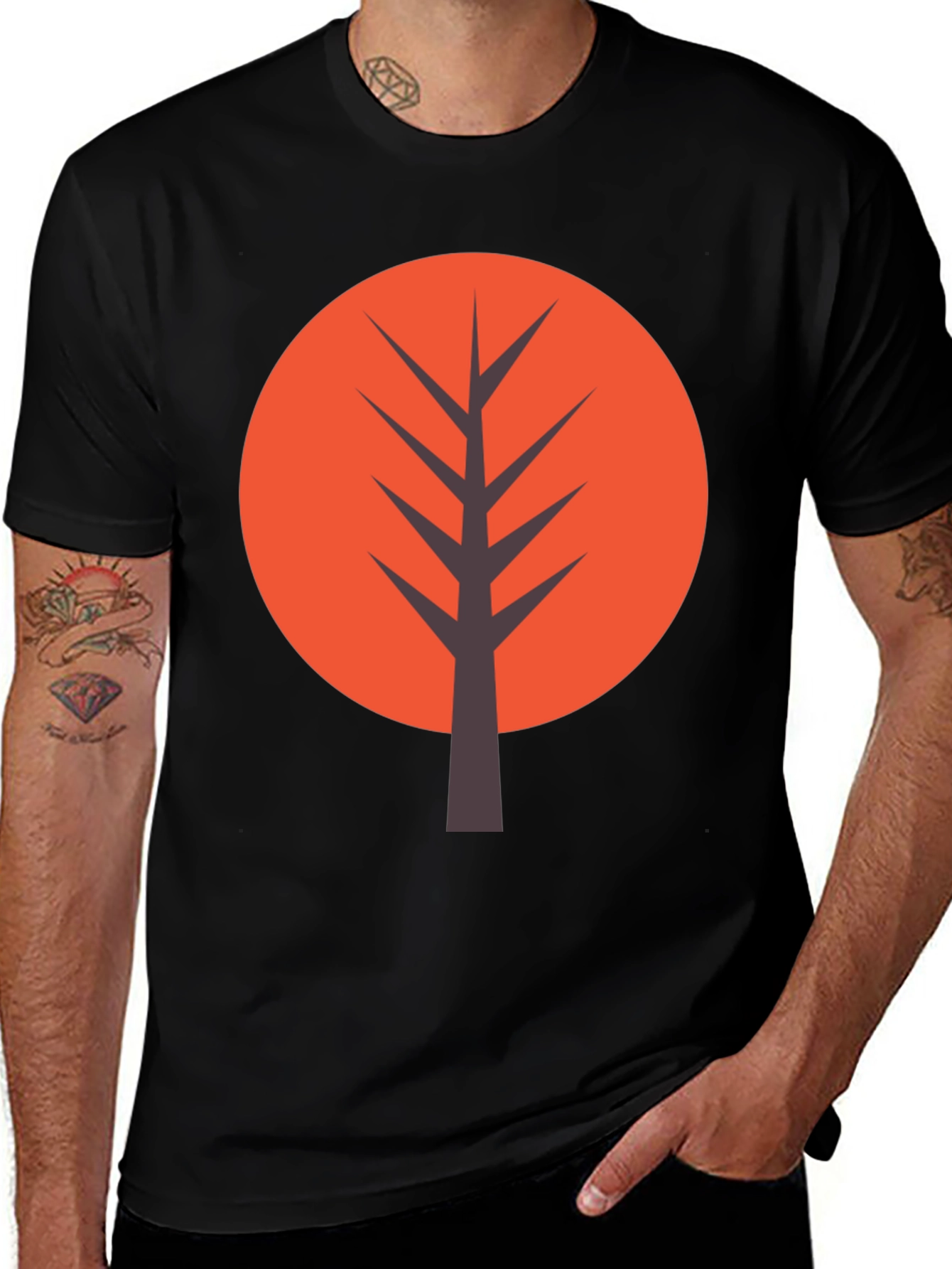 Modern Tree Graphic Tee - Casual Black T-Shirt