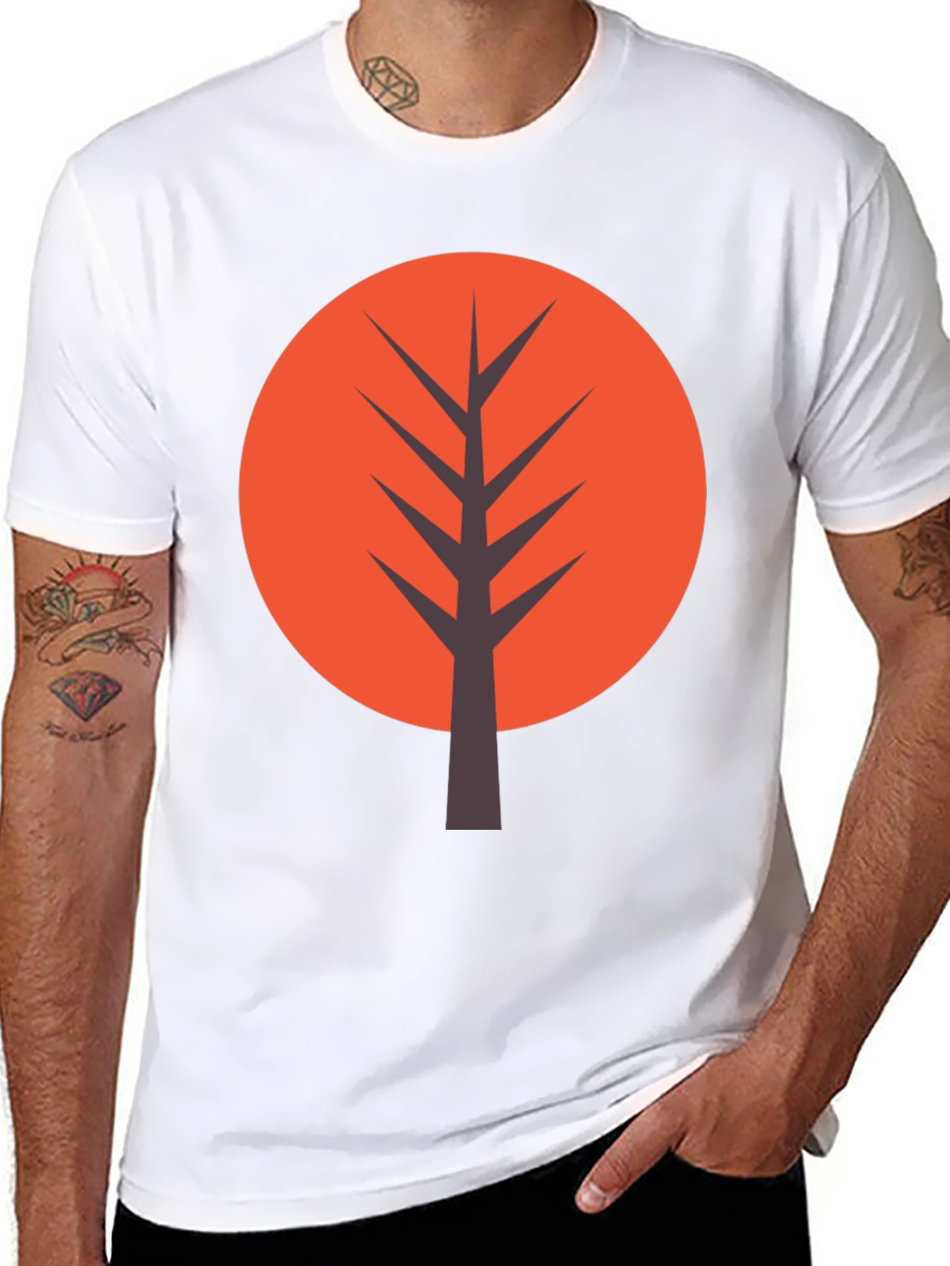 Modern Tree Graphic Tee - Casual Black T-Shirt