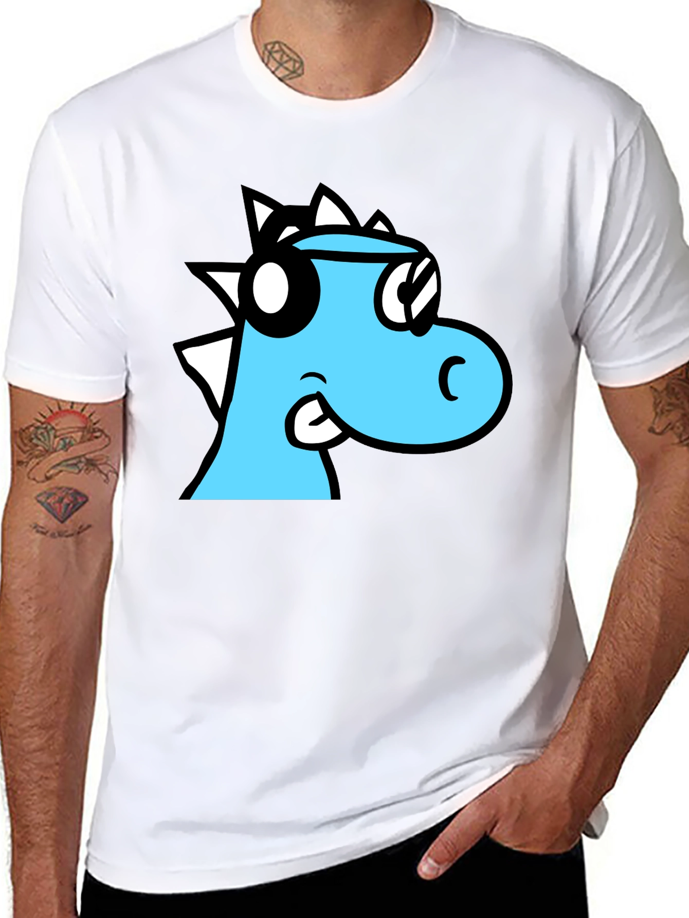 Cool Cartoon Dino Black T-Shirt