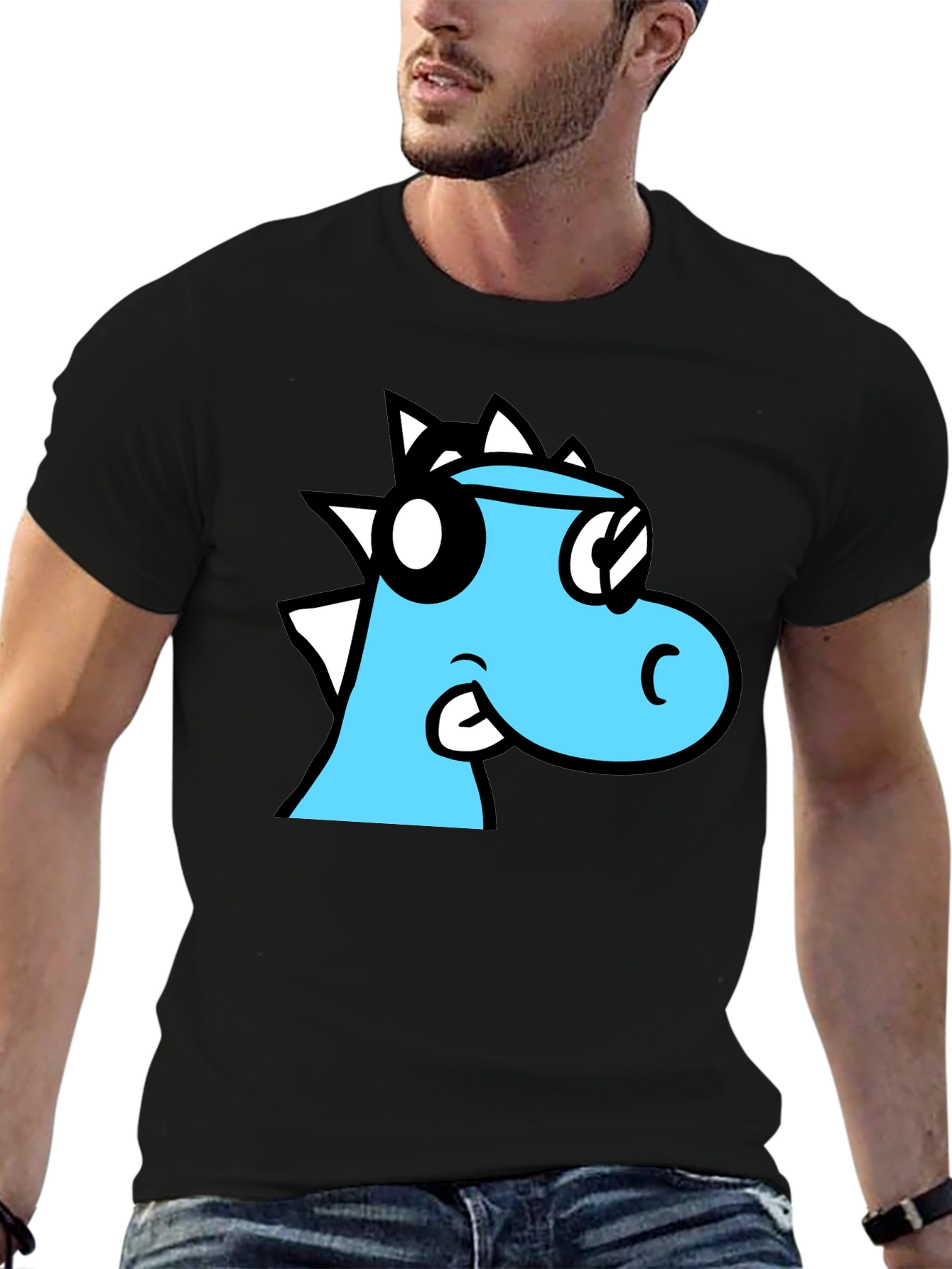 Cool Cartoon Dino Black T-Shirt