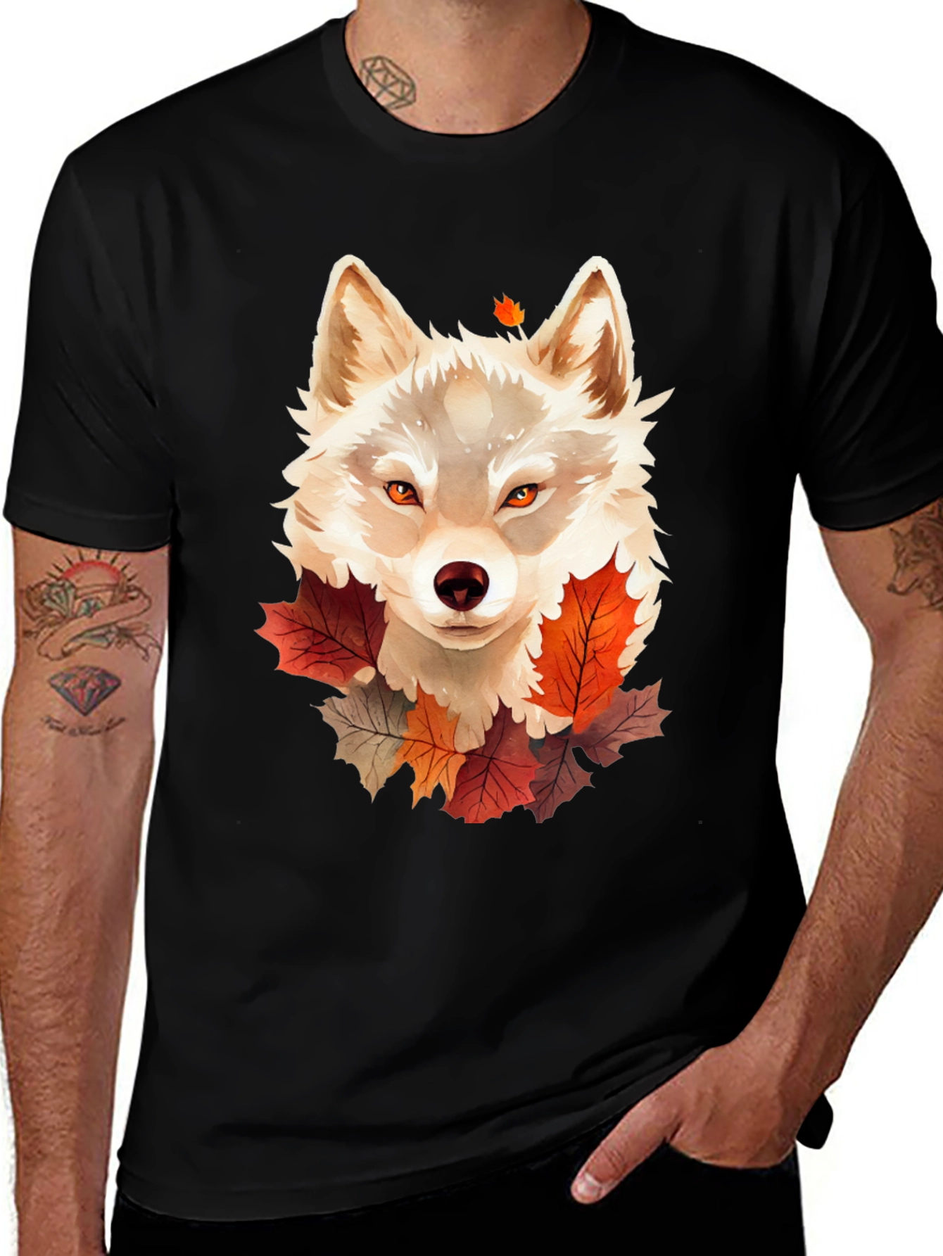 Autumn Wolf Graphic Tee - Stylish Fall Design